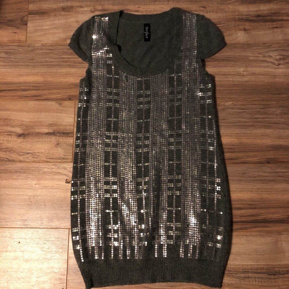 Gray Sequin Sweater Dress